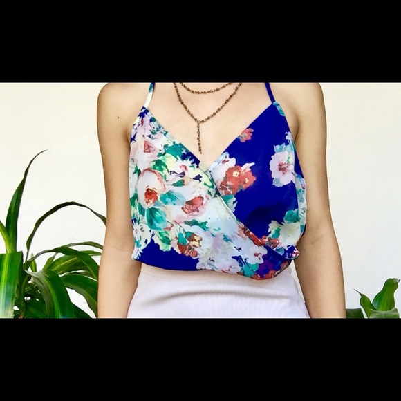 Royal Blue Floral Sheer Blouse - Picture 1 of 4